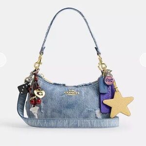 Coach Teri Shoulder Bag In Loved Denim With ALL Charms - CDY76
